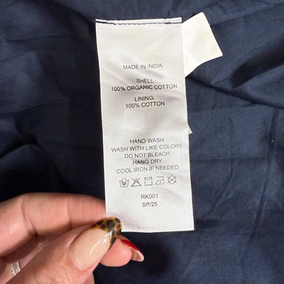 Quince Dress Organic Textured Cotton Smocked V-Neck Midi Blue Womens L - Picture 8 of 12